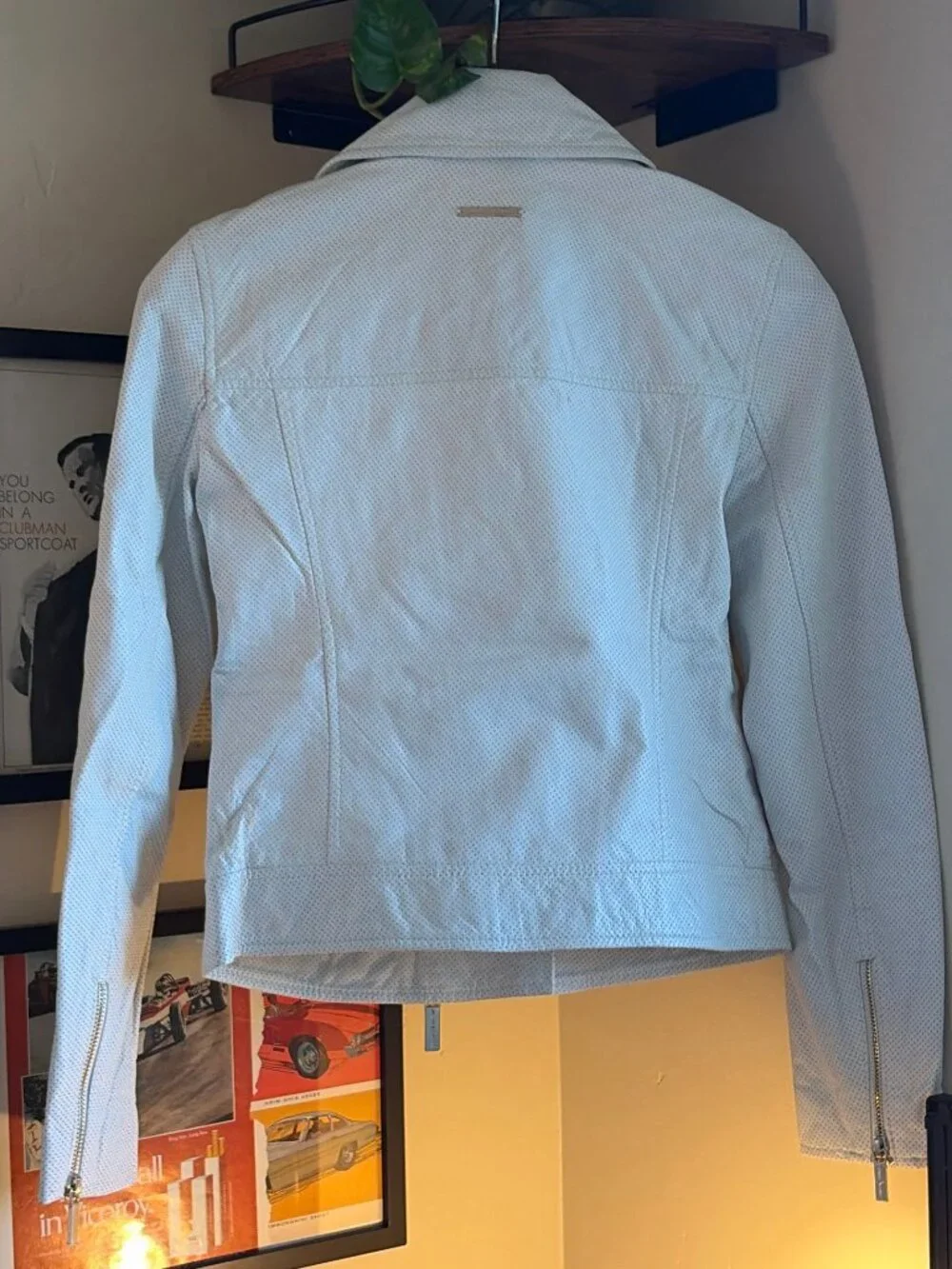 Armani Exchange Lamb skin leather white Quilted Biker Jacket Women's XS